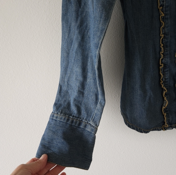 π¨π΅ french vintage jean shirt ruffles long sleeves size small π¨π΅ - Picture 6 of 7